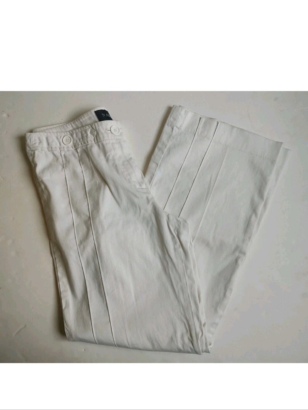NABI Women's Pants Wide Leg Straight Buttons White Cotton Cropped Crop S